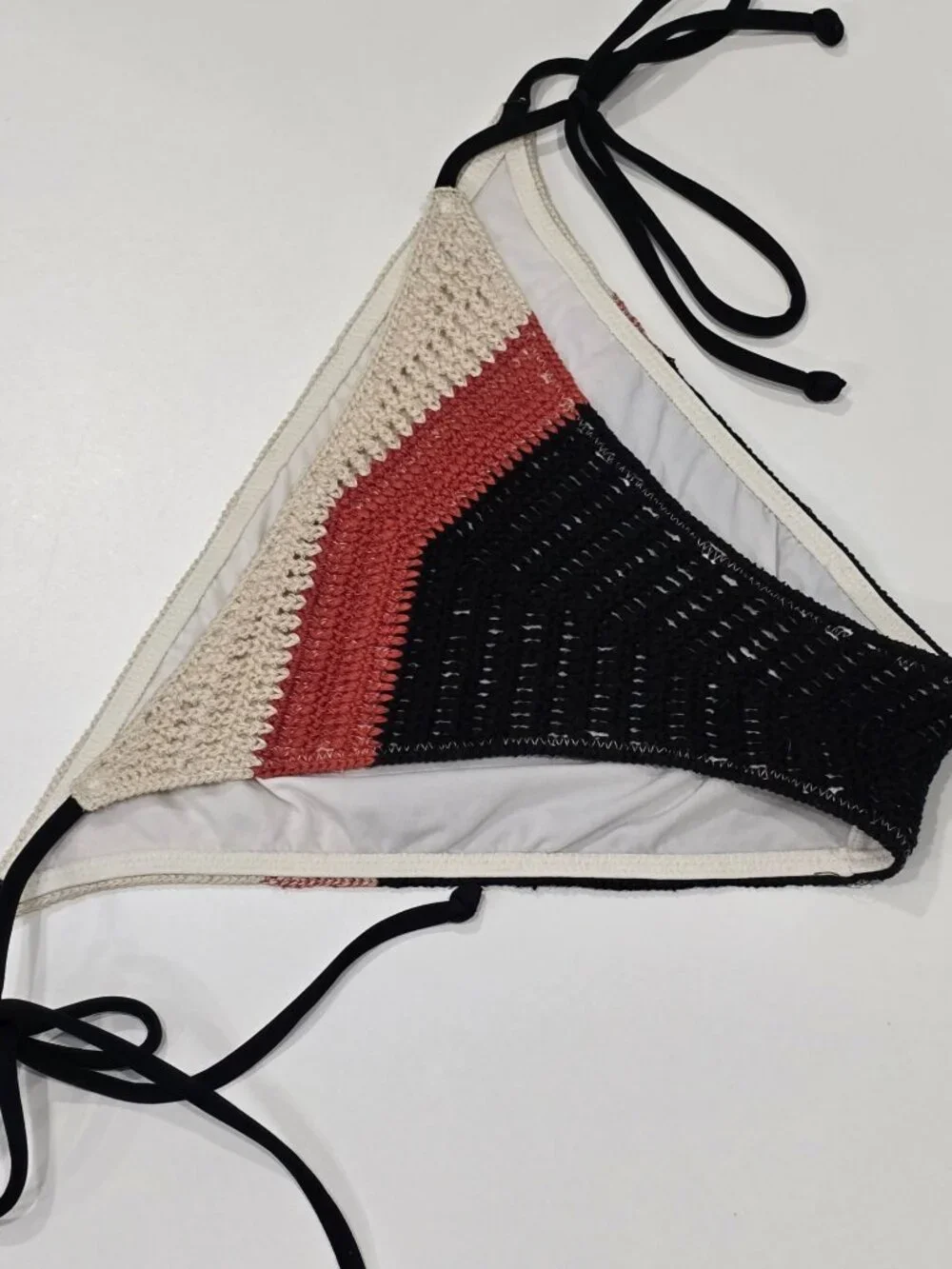Victoria’s Secret ✦ Crochet Bikini Set ✦ Black Orange Beige Triangle Swimwear S